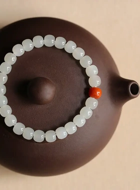 天然和田玉老型珠手串男女款搭配南红玛瑙老型珠手链女生时尚夏季