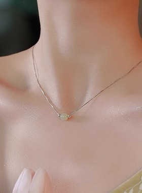 925纯银圆珠和田玉项链女新中式设计感串珠吊坠ins简约锁骨链