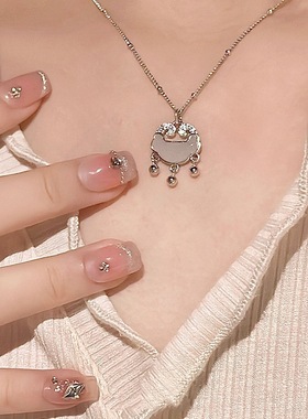 s925纯银和田玉项链女时尚百搭如意平安锁吊坠新中式古风新款