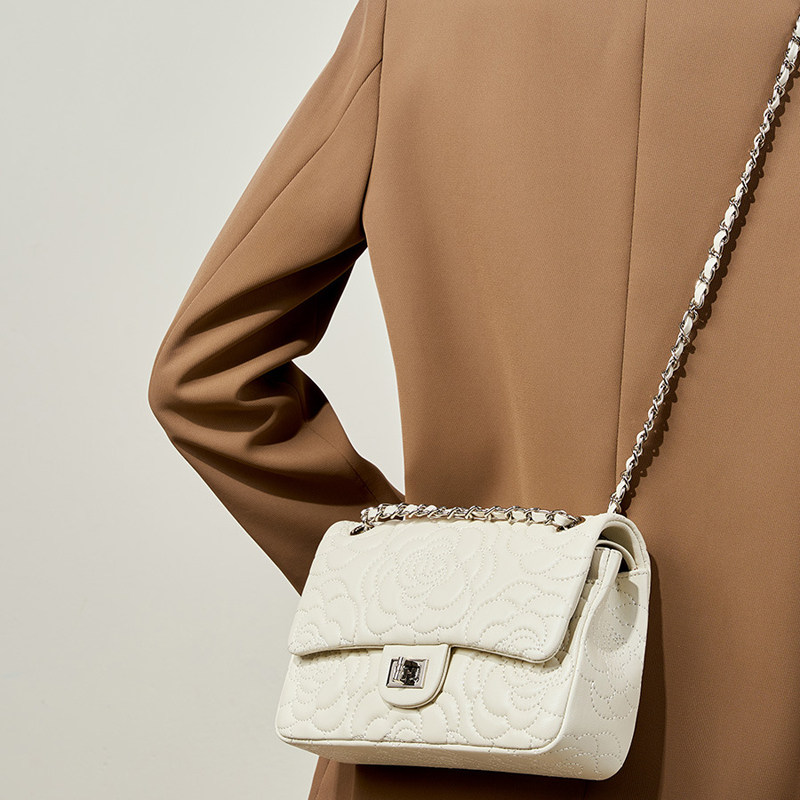 小香风山茶花头层高山羊皮真皮菱格女包质感洋气链条包单肩斜挎包,淘宝优惠券,粉丝福利购,淘宝优惠卷