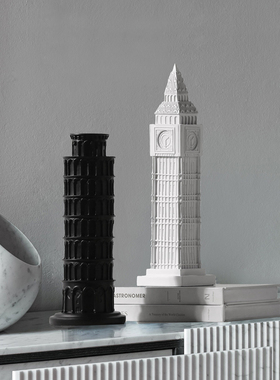 顾居轻奢风建筑模斜塔样板间摆件