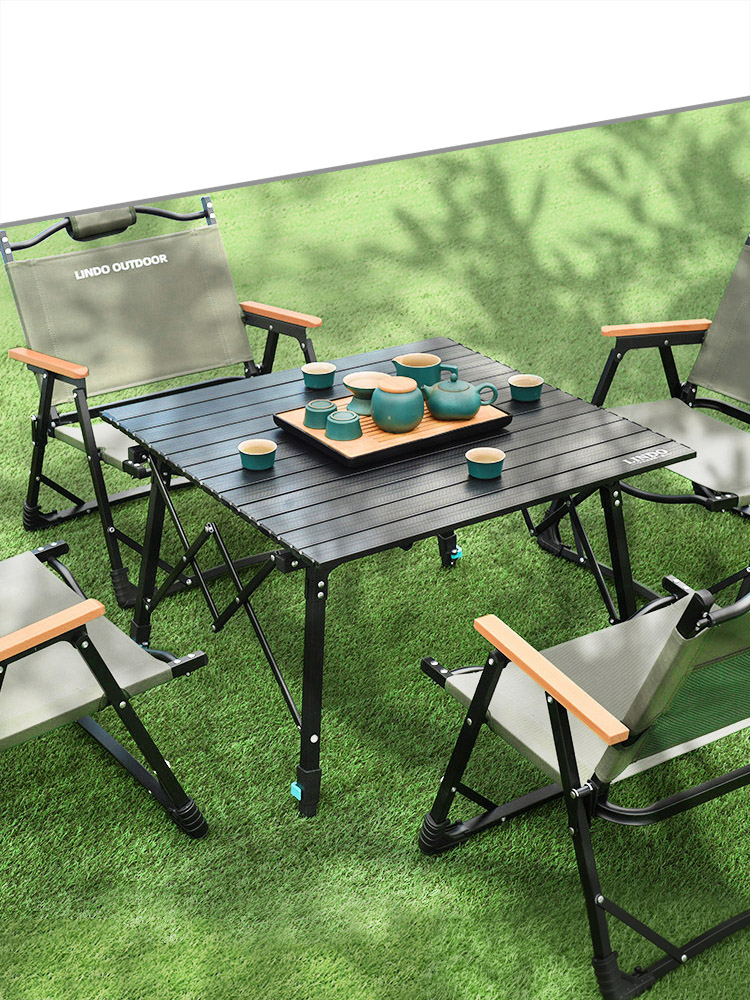 LINDO户外便携式超轻全铝合金折叠桌 可升降蛋卷桌野外露营野餐桌