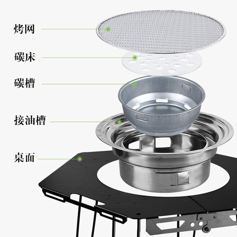 LINDO户外铝合金可折叠围炉煮茶桌炭火炉套装 野炊露营烧烤桌子