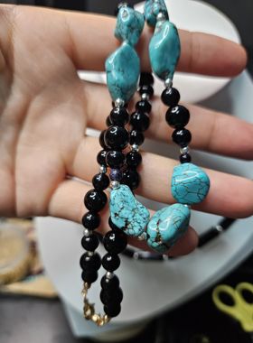 锦绣微光 原创 天然黑玛瑙绿松石项链轻奢高级感锁骨链