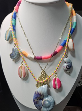 锦绣微光 陶瓷海螺天然贝壳  叠戴项链 软陶可单拆