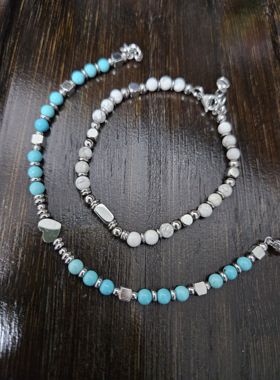 锦绣微光 ‖ 白松绿松寿山石手链钛钢材质