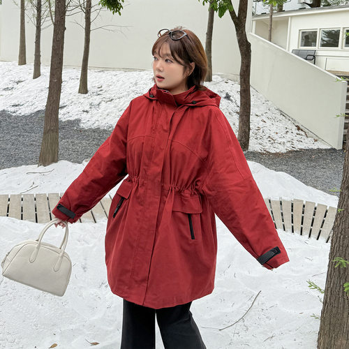 加肥加大大码女装200斤胖mm长款夹棉棉服工装可收腰宽松棉衣外套 - 图0