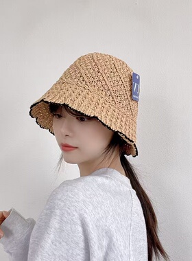 韩国显脸小女士草编防晒帽防紫外线渔夫帽子夏季时尚旅游遮阳盆帽