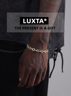 LUXTA 金色绿色手链嘻哈男 高级感手饰镶钻超闪时尚女同款 可调节