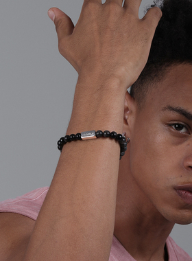 LUXTA原创银黑曜石手链男嘻哈