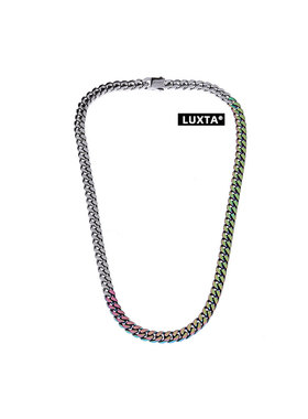 LUXTA 立体切割古巴链男极光彩色拼接钢色古巴项链女嘻哈同款潮