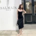 Phụ nữ 2019 mới váy đen quai ngang mùa hè thân hình gợi cảm, dáng người mảnh khảnh trên váy dài đến đầu gối - Váy dài
