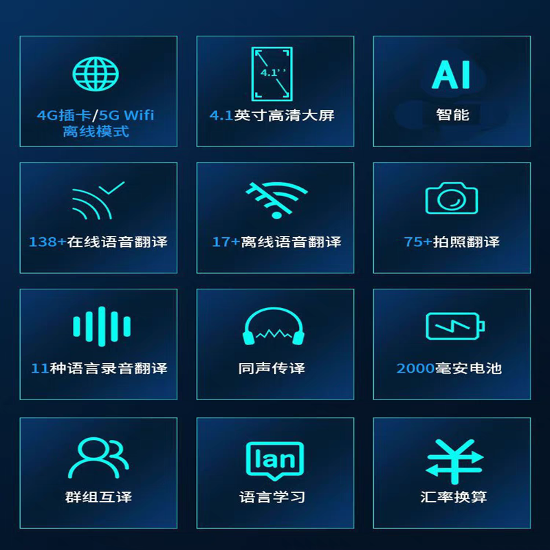 4G离线翻译机蒙粤语实时翻译器语音英文日语韩语出国越南多国语言