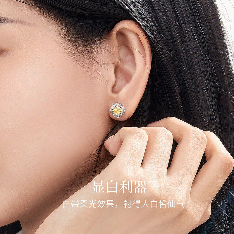 喜钻黄18k金钻石女款黄钻彩金耳钉 喜钻深圳耳饰