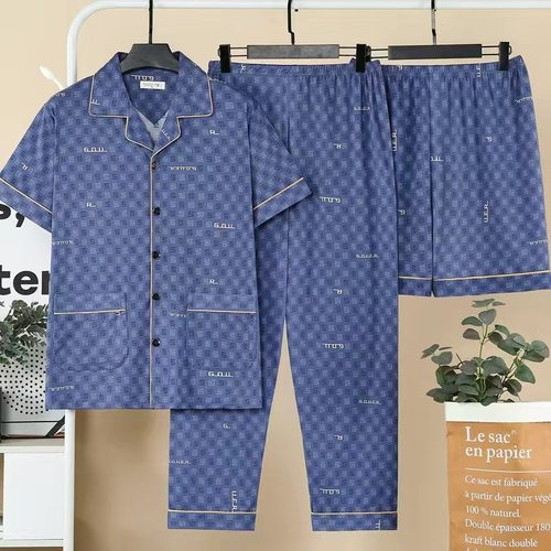 三件套睡衣男士夏季纯棉短袖短裤长裤外穿大码家居服春秋夏天薄款 - 图2
