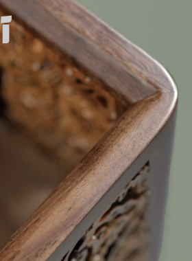 复古核桃镂空茶道收纳筒胡桃木笔筒方形六君子筒创意花插收纳盒