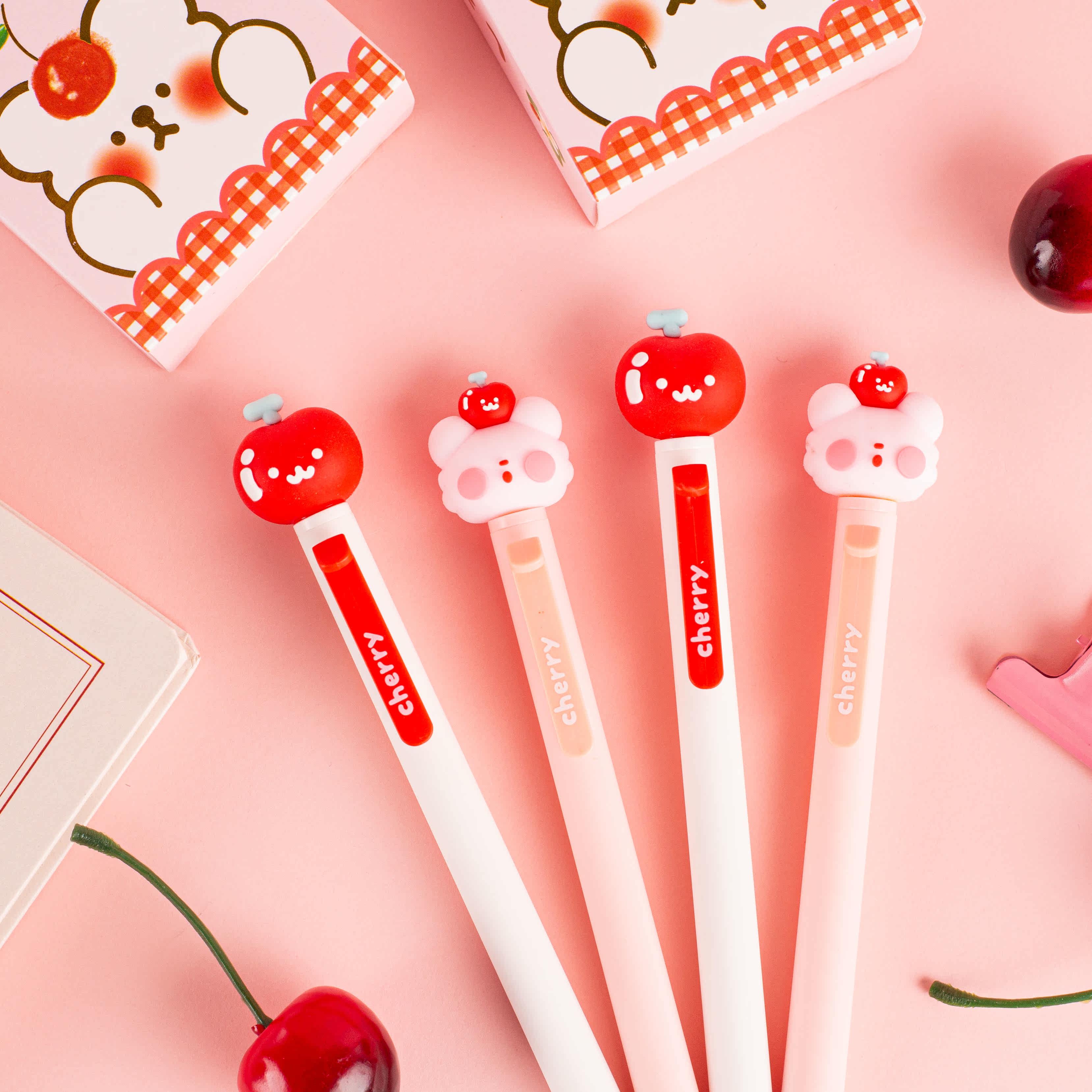 一木林白熊樱桃侧杆滑动书写中性笔0.5mm黑色水笔高颜值日系少女