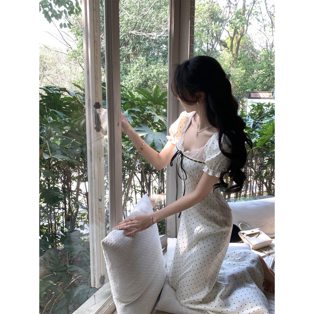 ເສື້ອຍືດ satin lace polka dot ຂອງຝຣັ່ງ