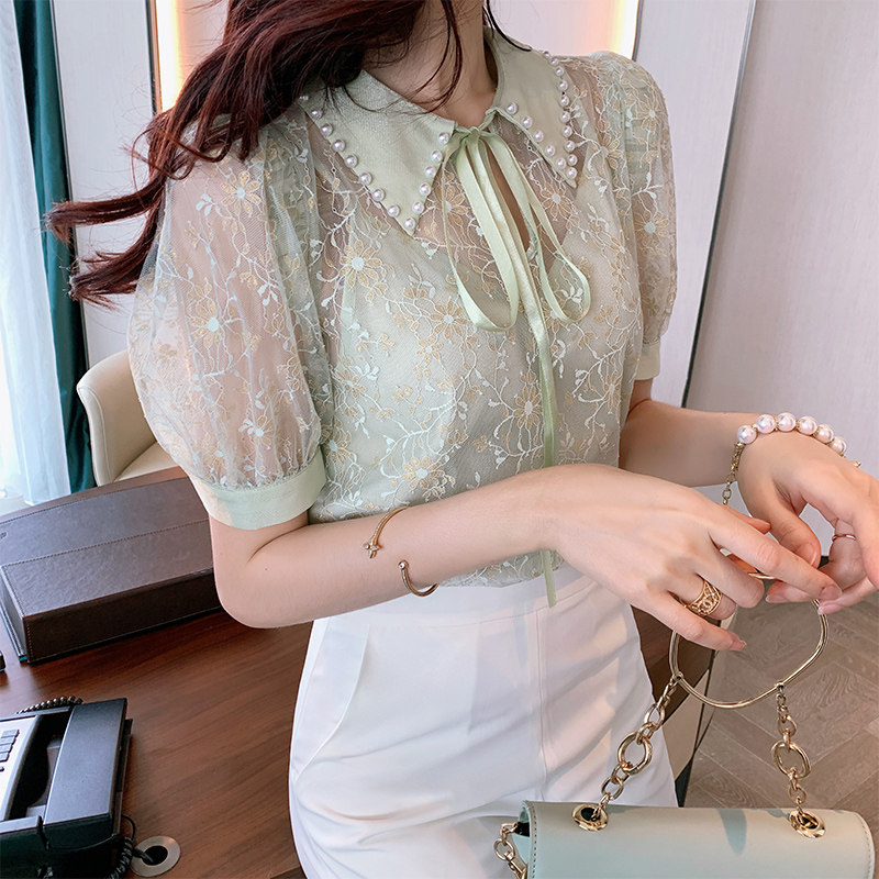 韩语琳蕾丝雪纺衫2020夏季女装衬衫 韩语琳空间服饰蕾丝衫/雪纺衫