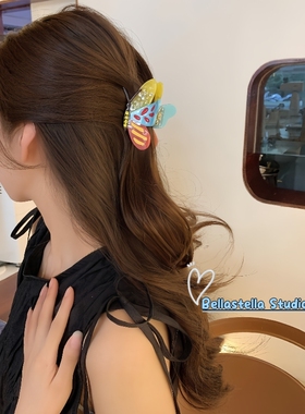 气质抓夹卡通炫彩蝴蝶水钻少女心