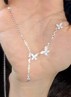 蝴蝶流苏项链女小众个性日韩拼接锆石劲链不锈钢气质网红锁骨链