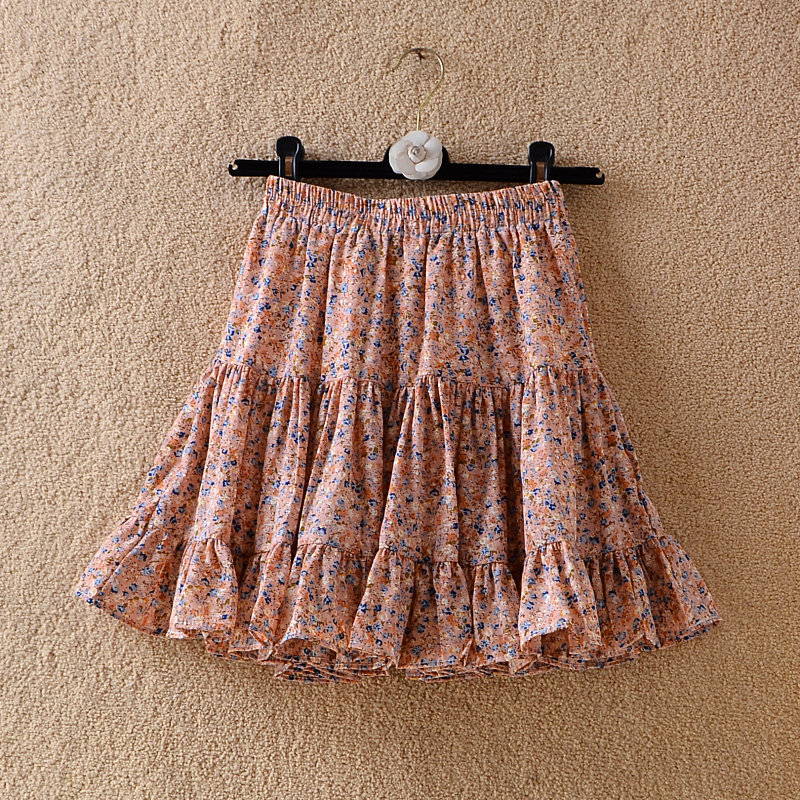 春夏碎花色雪纺短裙女松紧腰印花荷叶边蓬蓬高腰防走光裤裙半身裙,淘宝优惠券,粉丝福利购,淘宝优惠卷