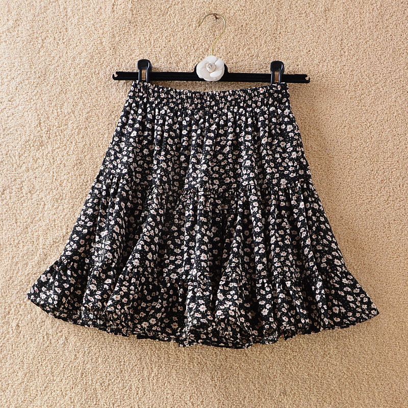 春夏碎花色雪纺短裙女松紧腰印花荷叶边蓬蓬高腰防走光裤裙半身裙,淘宝优惠券,粉丝福利购,淘宝优惠卷