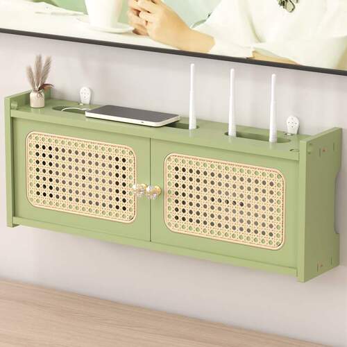 wifi电视机顶盒路由器收纳盒实木挂墙壁挂式电视柜插座遮挡置物架 - 图3