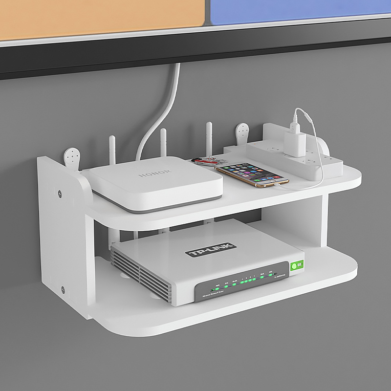 wifi放墙壁电视挂墙上机顶盒路由器放置架置物收纳免打孔托架支架-图1