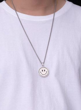 项链潮男女童街舞配饰洋气女孩百搭笑脸吊坠帅气男孩链子