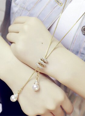 2017 women sweater necklace pendant set auger tassel珍珠项链