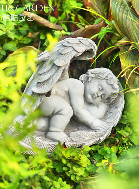 欧式风复古做旧树脂翅膀别墅摆件