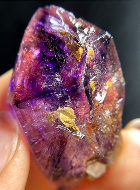 天然紫发晶情侣超七水胆原石吊坠