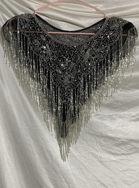 印度重工钉珠短流苏旗袍云肩手工串珠时装走秀长袍小披肩三种穿法
