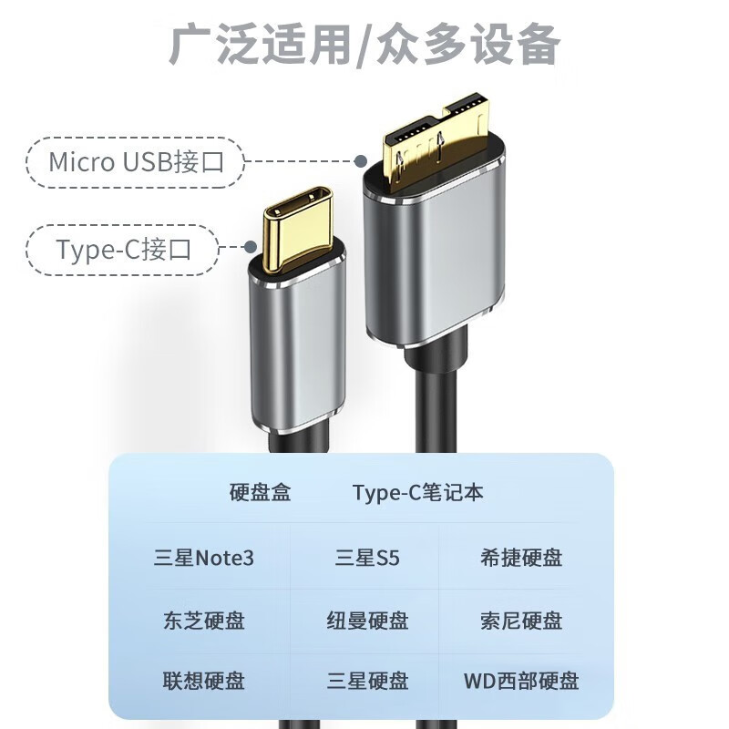 Type-C转Micro USB3.0硬盘数据线连接线 适用于苹果华为小米Mac笔记本电脑接移动硬盘高速手机平板传输连接线 - 图2