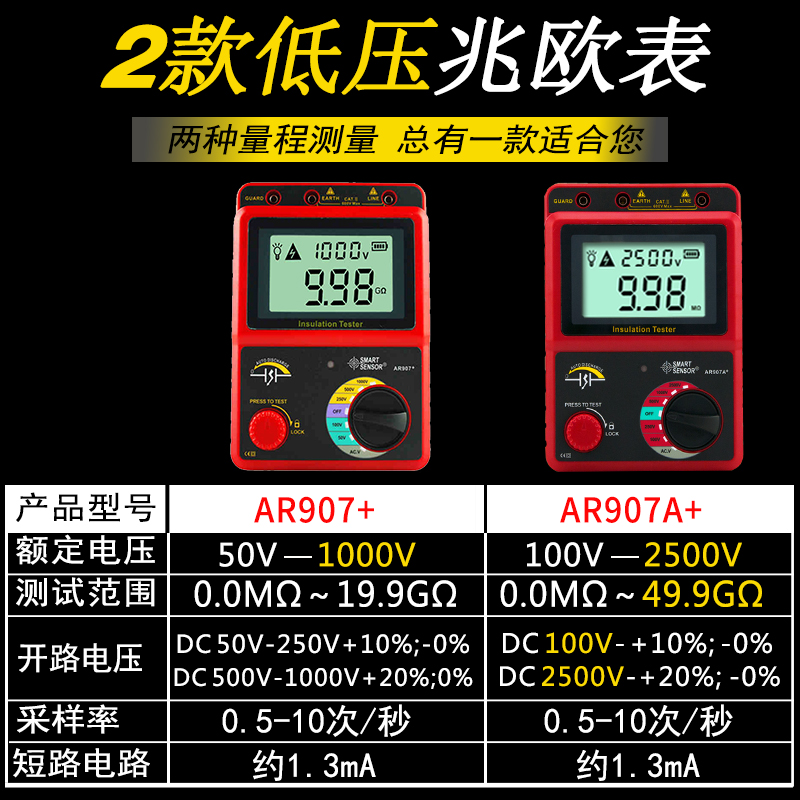 希玛AR907A兆欧表数显数字高压绝缘电阻测试仪电子摇表2500V - 图2