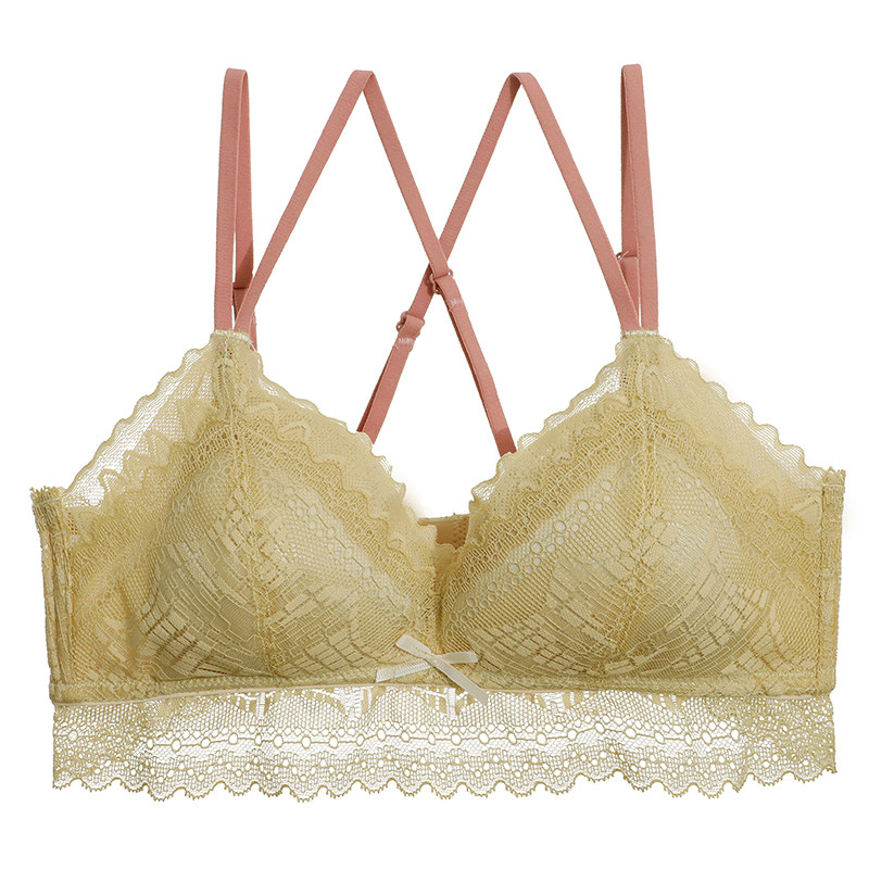 无钢圈聚拢内衣少女性感法式蕾丝 红粉女王文胸