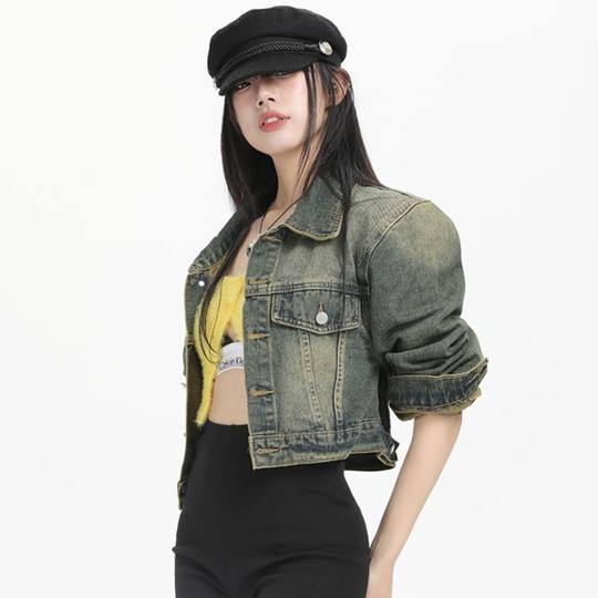 秋装新款气质短款复古牛仔外套女2023新款长袖设计感美式夹克上衣