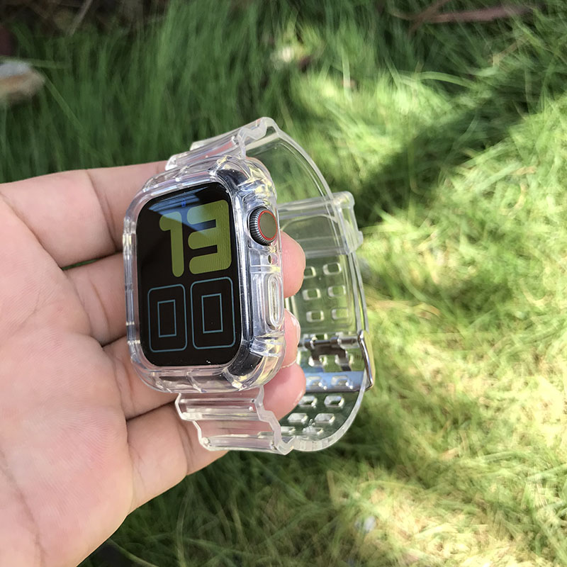 适用苹果手表10ultra2透明表带iWatch9876一体冰川防摔保护套运动