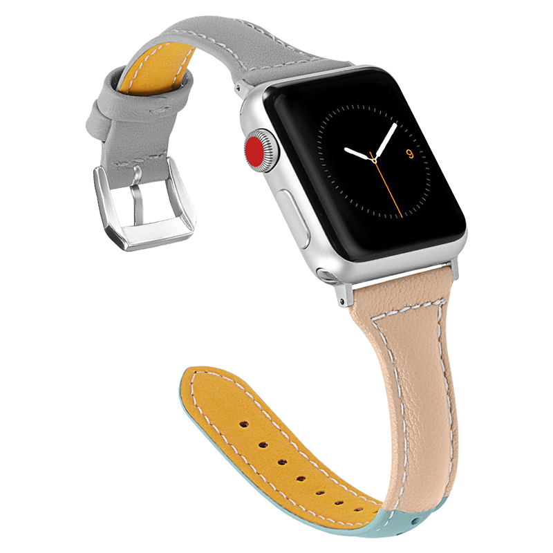 适用Apple Watch9876SE真皮撞色表带苹果手表iWatch45T型时尚腕带 - 图2