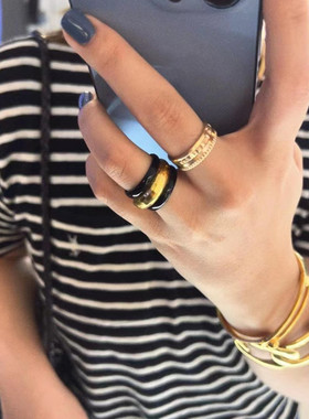 法式时髦古法金珐琅戒指