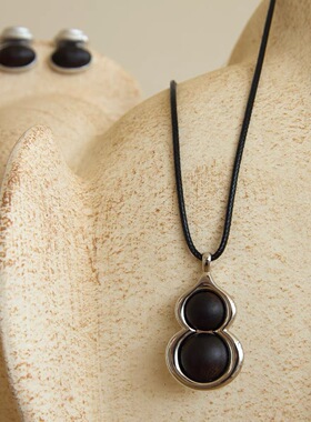 黑色葫芦吊坠大气复古中式抽拉可调节毛衣链耳环