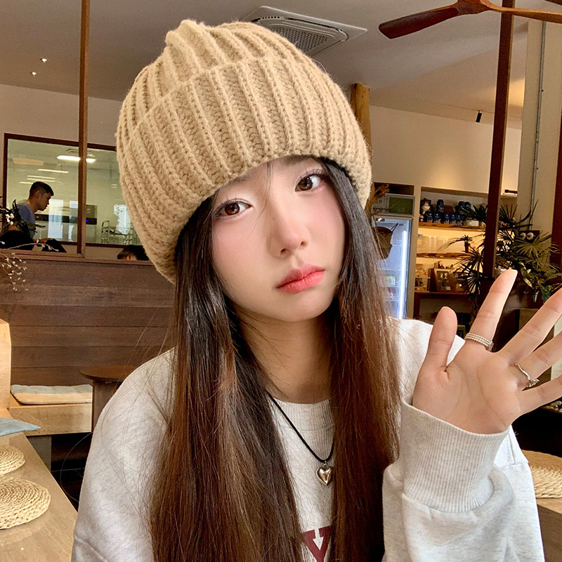 周给给 ins秋冬纯色针织毛线帽新款时尚保暖冷帽可爱少女帽小众 - 图0