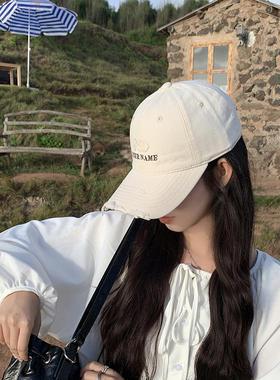 美式破洞字母刺绣帽男女款