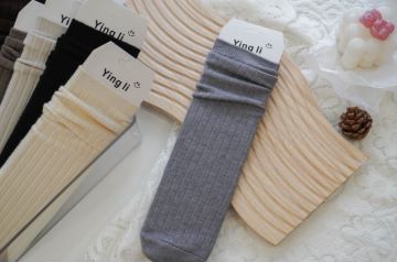 羊绒堆堆袜百搭简约中长筒条纹高腰ins咖色羊毛保暖卡其双针袜子