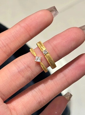 yjy复古简约拉丝方形锆石钻石戒指女小众设计百搭时尚气质戒子