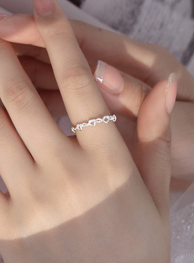 新款S925银小众爱心交织戒指女韩