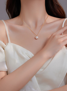 新款S925纯银别致单颗贝珠吊坠项