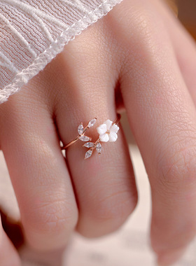 2026S925银春夏新款山茶花树叶戒