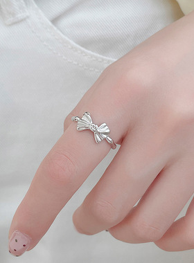 新款S925银韩国小众立体蝴蝶结戒